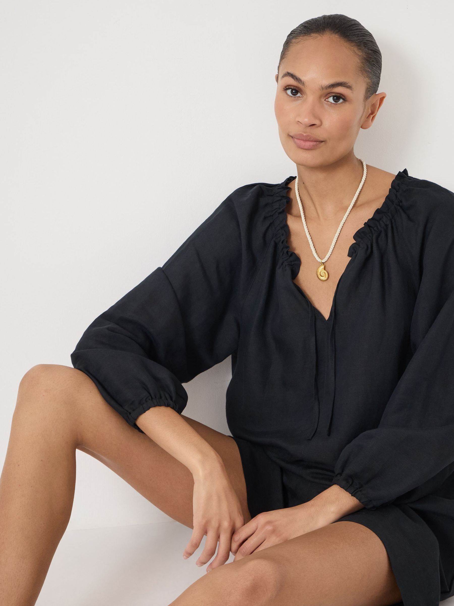 Hush Black Elia Linen Blend Playsuit - Image 2 of 5